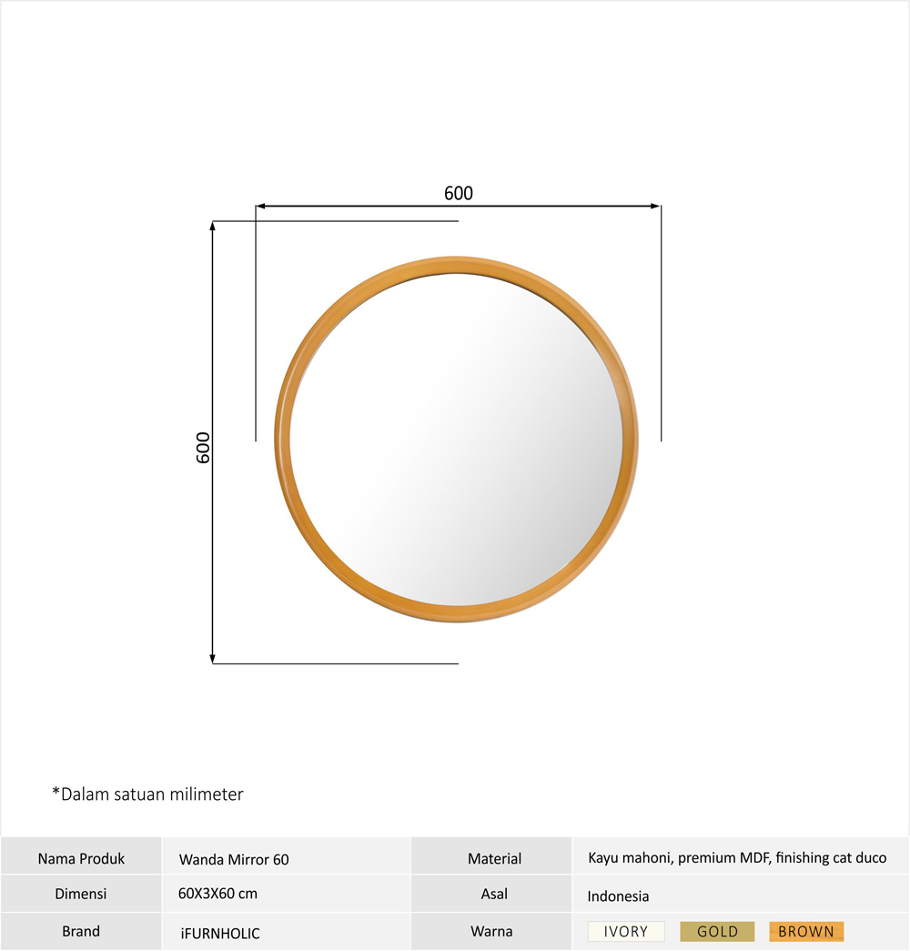 iFURNHOLIC Wanda Round Mirror 60 – Cermin Dinding - Furniture - Ivory